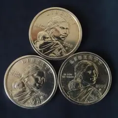 希少】アメリカ 1ドル硬貨 サカガウィア 2000年 P 3枚セット 古銭