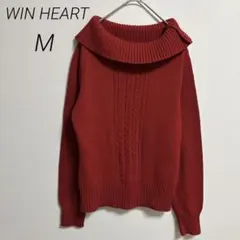 【WIN HEART】赤色リブ編みニット セーター M