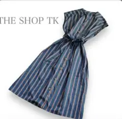 the shopTK ストライプシャツワンピ リボンベルト フレンチスリーブ