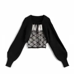 GRL アーガイル柄ファーキャミソール×ボレロニットアンサンブル[an1840]