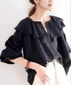 クラシカルエルフ 2wayラッフルフリルビッグカラーシアー素材ブラウス