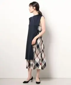 Drawer ドゥロワー チェックギャザーボリュームワンピース コットン