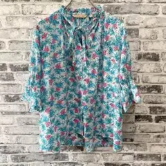 【ユニクロ×ポール&ジョー】【S】 七分袖　花柄　総柄　フリル袖　ネックリボン