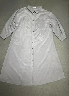 Olive des olive コーデュロイ長袖シャツワンピース グレー