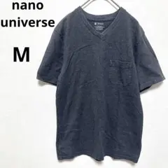 ナノユニバース　Tシャツ M Vネック　カジュアル　グレー　メンズ　ポケット