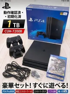 PS4 Pro 1TB CUH-7100B 箱付 動作確認済 ソフト2本付 - メルカリ