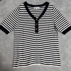 NATURAL BEAUTY BASIC Vネック 半袖サマーニット ボーダー