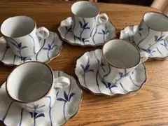 常滑焼　青い花模様 カップ・ソーサーセット 5個