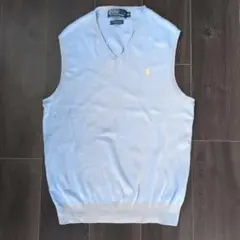 ラルフ・ローレン　コットンVネックベスト　ライトブルー　メンズMサイズ