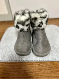 GU フェイクムートンブーツ 20.0 グレー ファー リボン キッズ 女の子
