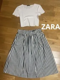 ZARA woman ショート丈　ヘソだし　チビT ストライプ　ロング　スカート