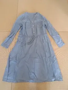 ライトブルー 長袖シャツワンピース Mサイズ　マタニティー