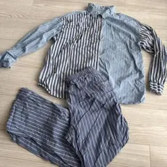 ユニクロ　ストライプ柄 パジャマ 上下セット ブルー