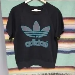 70s80s　アディダス　半袖スウェット　ブラック　ビックロゴ　ヴィンテージ