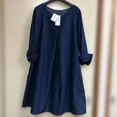 as know as インディゴ染　袖リボン　デニムワンピース　ゆったりサイズ