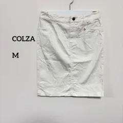 COLZA ホワイト デニムひざ丈スカート 清潔感M c004②