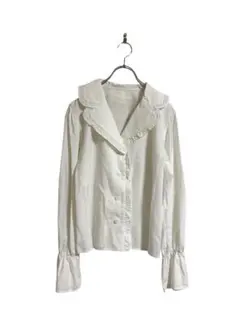 LOWRYS FARM 白 フリル付き襟 長袖シャツ