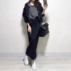 セットアップ きれいめ ロングスカート ブルゾン スウェット 長袖 無地 大人