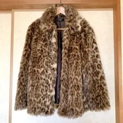 ヒョウ柄　フェイク　ファーコート レオパード　豹柄　レディース　Lサイズ