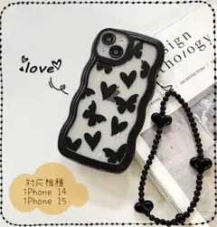 スマホケース　iPhone iPhone14 iPhone15　蝶々　ブラック