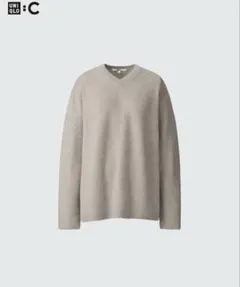 ユニクロC カシミヤリラックスVネックセーター ベージュ L