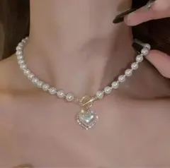 ネックレス レディース パール ハート 結婚式 パーティ 韓国