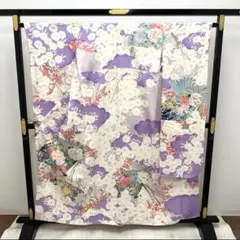 振袖 扇に華やかな花模様 美しい染め 着物 正絹 袷 広衿 RK-5414x