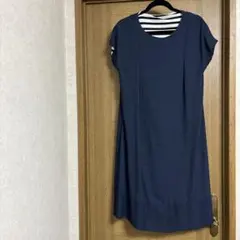 ネイビー 半袖 ワンピース ボーダーレイヤード