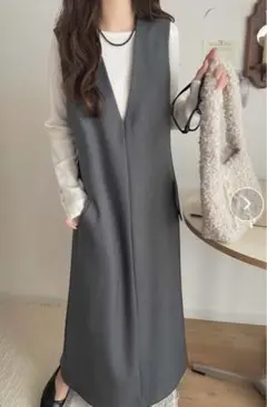 classicalelf Vネック ロングワンピース 美品 チャコールグレー