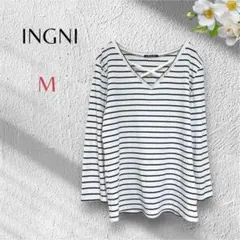 INGNI【M】イング ボーダー クロスVネック 8分袖 ニット トップス