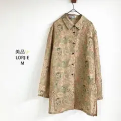 LORJIE シャツ【M】長袖 メッシュ ペイズリー柄 透け感 エスニック