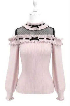 ハニーミュウ ドットチュール肩あきフリルトップス