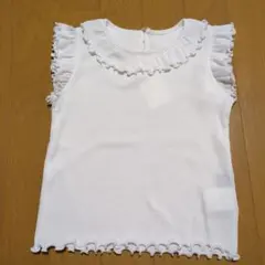 新品☆コムサイズム　白　テレコフリルスリーブTシャツ110㎝