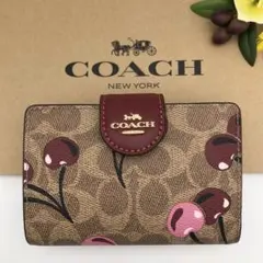 COACH ★大人気★ コーナージップ ウォレット シグネチャー チェリー 新品
