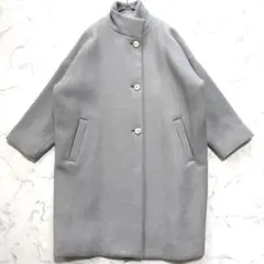 ebure スーリーアルパカシャギー ノーカラーロングコート ライトグレー