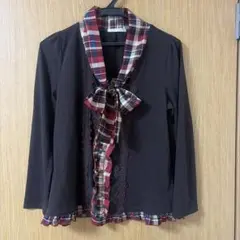 axes femme チェック柄リボン付き長袖カットソー