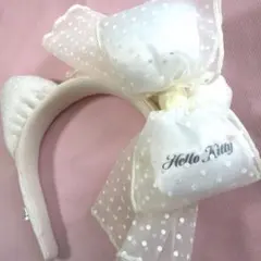 ハローキティ　カチューシャ USJ ホワイト　ドット　レースリボン　ユニバ