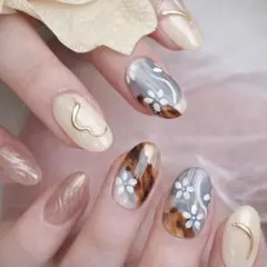 ネイルチップ　ターコイズ　ブラウン　現品　青　ベリーショート　春夏ネイル