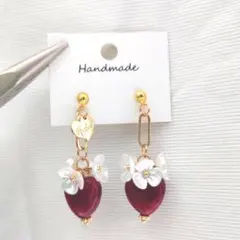 ハートチャーム×フラワー　ピアス×イヤリング