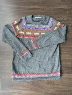 グレー フェアアイル柄 セーター M　oruro アルパカ