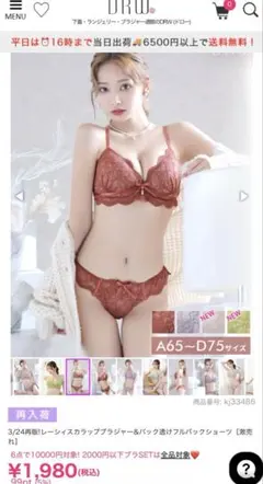 テラコッタ レース ブラジャー＆ショーツセット C75