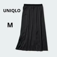 美品 ユニクロ M アシンメトリープリーツスカート 光沢 セレモニー 入卒にも