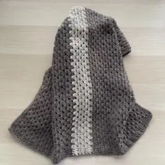 (22)ブランケット　編み物　ブラウン、ベージュ　約55x92cm ひざ掛け