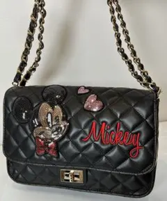Disney ミッキー スパンコール キルティング チェーン ショルダーバッグ
