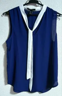 FOREVER21 ノースリーブ ボウタイブラウス ブラウス ネイビー トップス