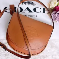 極美品☆COACHコーチ ショルダーカメラバッグ 型押し 本革レザー ブラウン