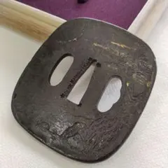 月松図 時代鍔 布目象嵌 障泥形 鐔 鉄地 日本刀 居合 - メルカリ