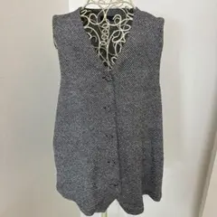 美品　詩仙堂　ヒトシタムラ　ちりめん　ロングベスト　グレー　雀と竹　ジレ anc シセンドウ ヒトシタムラ 詩仙堂 HITOSHI TAMURA ベスト ジレ 黒
