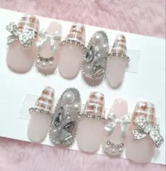 ネイル チップ ツイード ブラウン 茶 量産型 フレンチガーリー ワンホン 現品