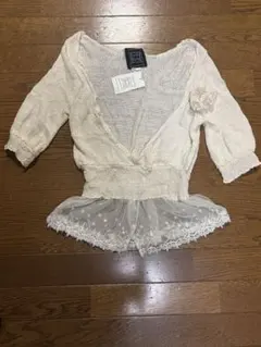 Cynthia Rowley ✳︎半袖ニット レース装飾付きサイズ2ナチュラルのサムネイル